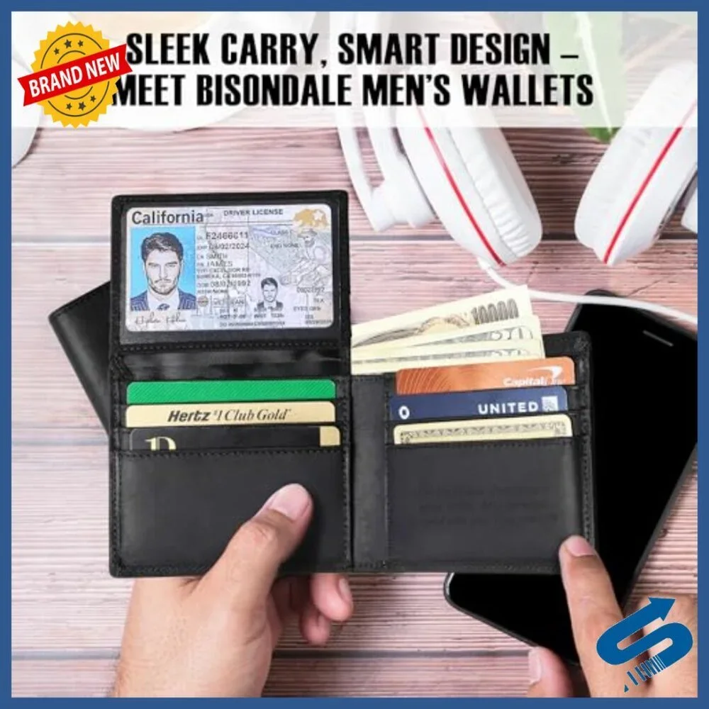 Slim RFID Blocking Leather Bifold Wallet with 11 Card Slots ID Window